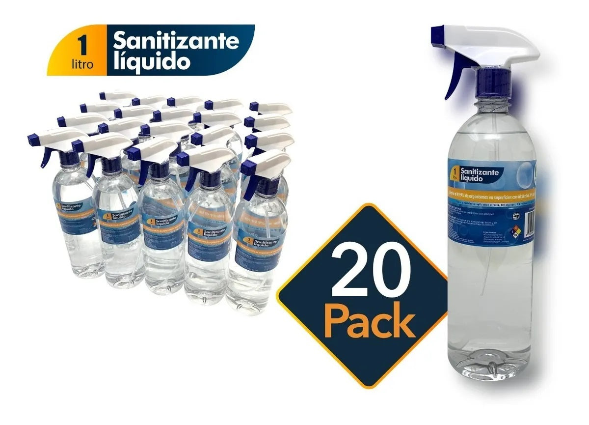 Paquete con 20 piezas de 1 litro de solución líquida desinfectante y desengrasante, libre de perfume y colorante, con aspersor y sello de garantía. Elimina bacterias, virus y gérmenes en superficies, ideal para hogares, oficinas, hospitales y más. Paquete con 20 piezas de 1 litro de solución líquida desinfectante y desengrasante, libre de perfume y colorante, con aspersor y sello de garantía. Elimina bacterias, virus y gérmenes en superficies, ideal para hogares, oficinas, hospitales y más.
